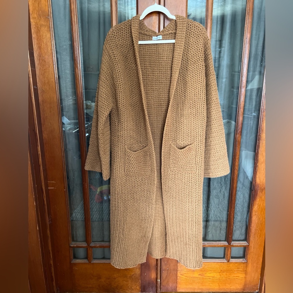 Warm & Cozy Carmel Tan Long Knit Cardigan Sweater with Pockets NWOT